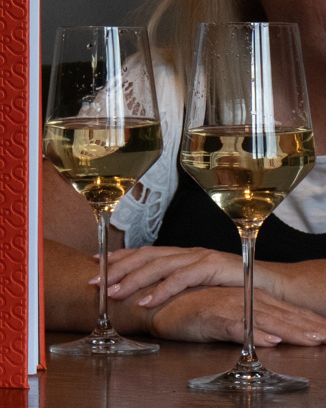 Two glasses of white wine at the Riverside bar